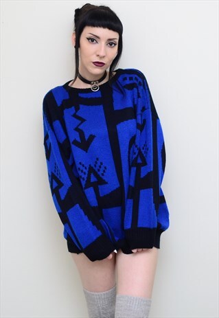 VINTAGE 90'S RETRO ABSTRACT PATTERNED SLOUCHY JUMPER