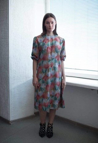 VINTAGE 60'S MULTI COLOUR PATTERNED SHORT SLEEVED DRESS