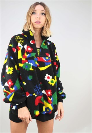 VINTAGE 90S OVERSIZED 1/4 ZIP PATTERNED FESTIVAL FLEECE