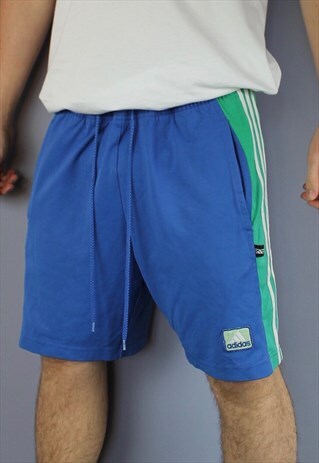 VINTAGE ADIDAS SHORTS IN BLUE WITH POCKETS, EMBROIDERED LOGO
