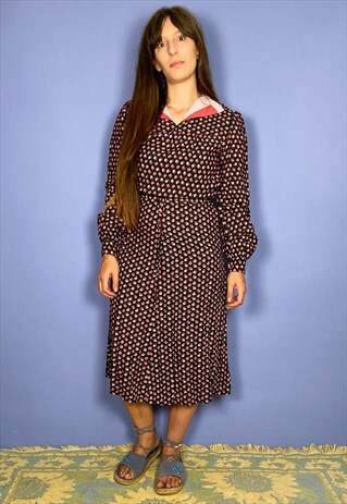 VINTAGE 70'S FLORAL LONG SLEEVE MIDI DRESS