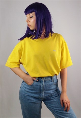 VINTAGE 90'S FILA YELLOW UNISEX POLYESTER SPORTS T-SHIRT