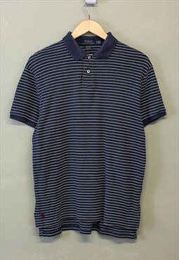 Vintage Ralph Lauren Striped Polo Top Navy White With Logo