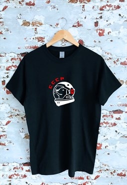 CCCP Laika Space dog print black T-shirt