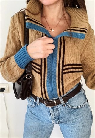 VINTAGE 60S MOD ABSTRACT KNIT OVERSIZED CARDIGAN JUMPER