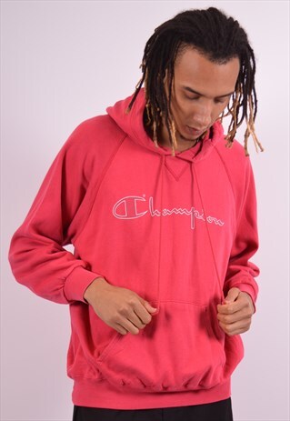 CHAMPION MENS VINTAGE HOODIE JUMPER LARGE PINK 90S