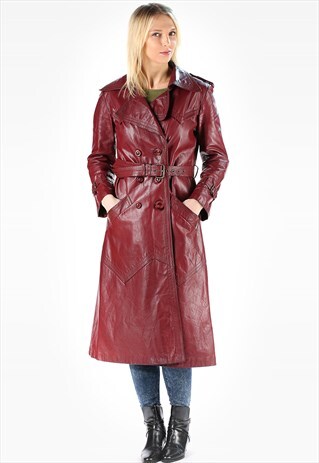 VINTAGE 70S LEATHER TRENCH SPY COAT