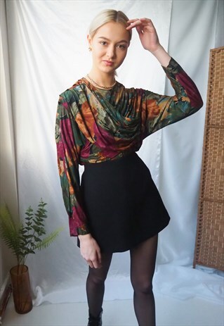 VINTAGE FLORAL DRAPED BLOUSE