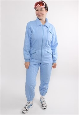 70s one piece ski suit in blue, vintage ski jumpsuit, retro