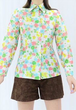 70s Vintage Multicoloured Floral Shirt (Size S)