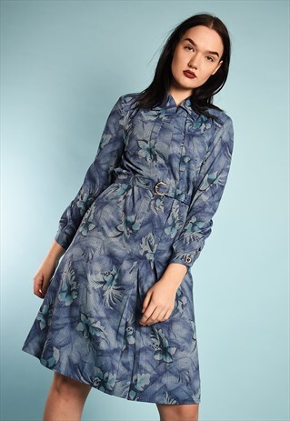 VINTAGE 70'S MOD ABSTRACT FLORAL PRINT FESTIVAL MIDI DRESS
