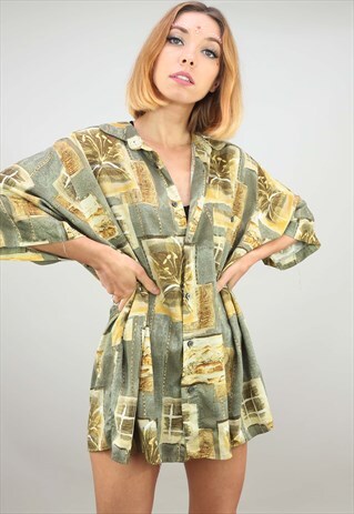 VINTAGE OVERSIZED SHORT SLEEVE HAWAIIAN PATTERNED SHIRT