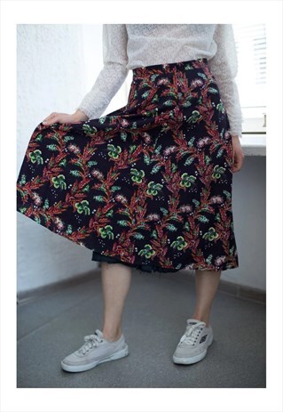 VINTAGE 60'S COTTON PATTERNED SKIRT IN BLACK