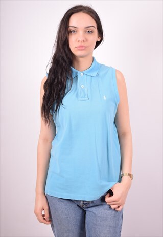 RALPH LAUREN WOMENS VINTAGE POLO SHIRT MEDIUM BLUE 90'S