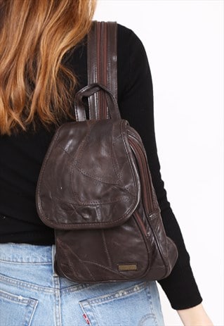 VINTAGE 90S BROWN PATCHWORK FESTIVAL RUCKSACK BACKPACK