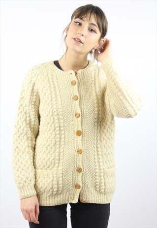 VINTAGE CREAM BUTTON-UP KNIT CARDIGAN