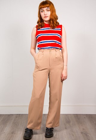 VINTAGE 90'S BEIGE BROWN HIGH WAIST WIDE LEG TROUSERS