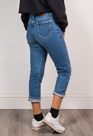 90'S VINTAGE LEE BLUE DENIM SLIM MOM STYLE HIGH WAIST JEANS