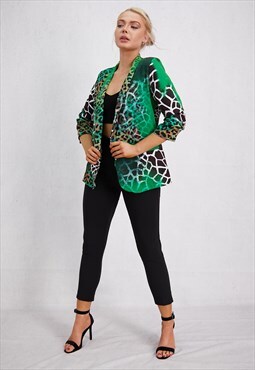 Green Girappe Print Tailored Blazer