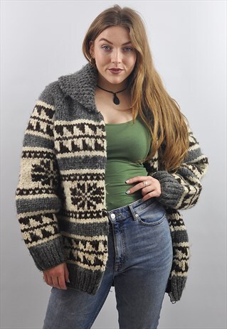VINTAGE CHUNKY NORDIC OVERSIZE WOOL CARDIGAN/JACKET