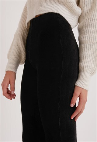 FINE CORDUROY FLARED TROUSERS - BLACK