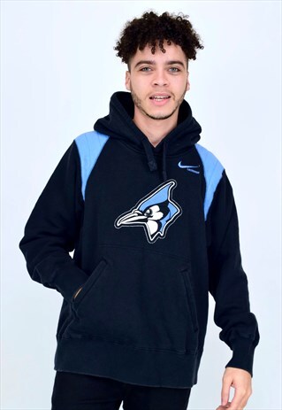 VINTAGE 90'S NIKE BLACK AND BLUE 'LACROSSE' HOODIE
