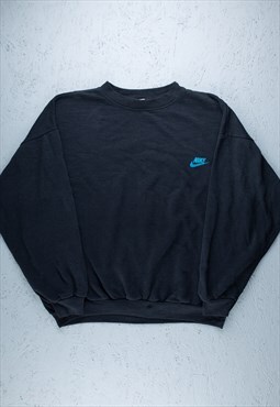 80s Rare Nike Black Big Logo Sweatshirt - B2384