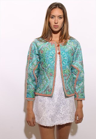 VINTAGE 1960'S 60'S QUILTED MANDALA PSYCHEDELIC JACKET S-M