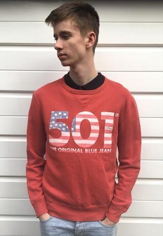 MENS LEVI STRAUSS & CO RED SWEATSHIRT JUMPER UNISEX LONG
