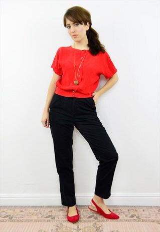 VINTAGE 90S RED CRINKLED SILK BUTTON DOWN CROP TOP
