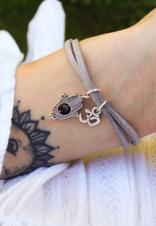 HANDMADE METALLIC SILVER HAMSA BRACELET