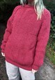 VINTAGE SIZE XL CHUNKY KNITTED WOOL JUMPER IN PINK