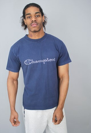 VINTAGE CHAMPION BLUE SPELLOUT CREW NECK T-SHIRT