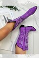COWBOY BOOTS PURPLE WESTERN COWGIRL BOOTS - WIDE FIT