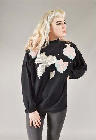 VINTAGE FLORAL PATCH SWEATSHIRT BLACK