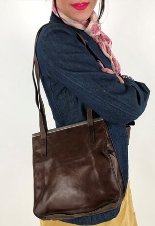 VINTAGE 70S SOFT LEATHER SATCHEL BAG IN BROWN