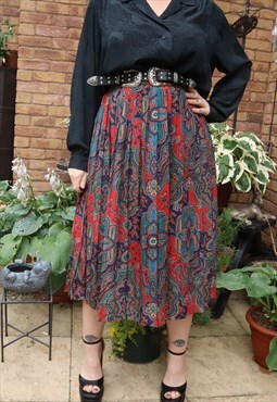 Vintage 80s Geometric Paisley Ethnic Pattern Festival Skirt