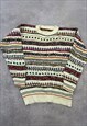 VINTAGE KNITTED JUMPER ABSTRACT PATTERNED GRANDAD SWEATER