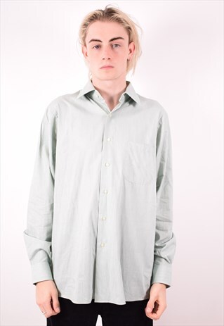 CALVIN KLEIN MENS VINTAGE SHIRT MEDIUM GREEN STRIPES 90S