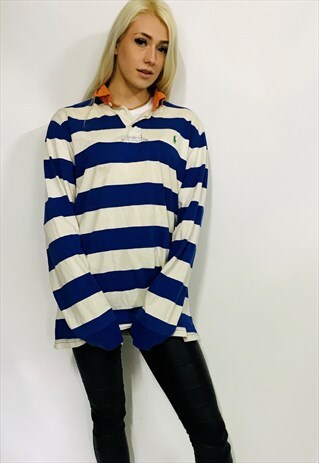 VINTAGE POLO RALPH LAUREN RUGBY SHIRT STRIPES M 10 12