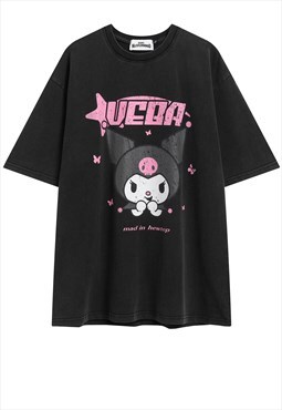 Anime t-shirt Japanese cartoon tee retro grunge top in black