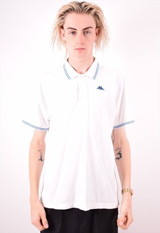 KAPPA MENS VINTAGE POLO SHIRT MEDIUM WHITE 90S