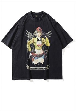 Cindy Aurum print t-shirt cosplay tee Anime top in acid grey