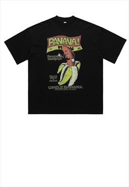 Banana print t-shirt grunge skater slogan tee in black