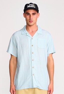 The Critical Slide Society Peppy SS Shirt in Blue Linen