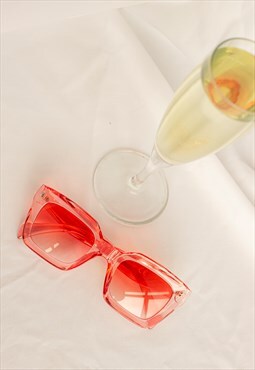 Transparent Pink Chunky Bevelled Square Sunglasses