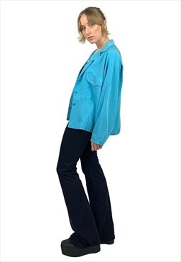 Vintage 80s Shirt Mod Long Sleeve Button Up Blouse Blue