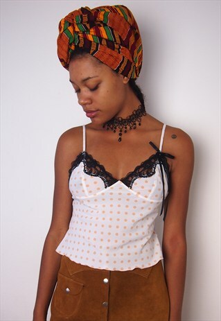WHITE CROP TOP WITH ORANGE POLKA DOT AND LACE