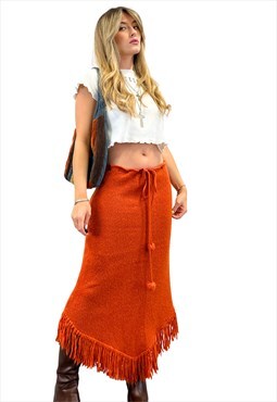 Vintage Festival Orange Crochet Knit Maxi Skirt