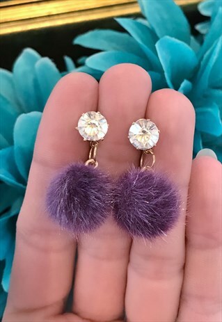 PURPLE POM POM EARRINGS